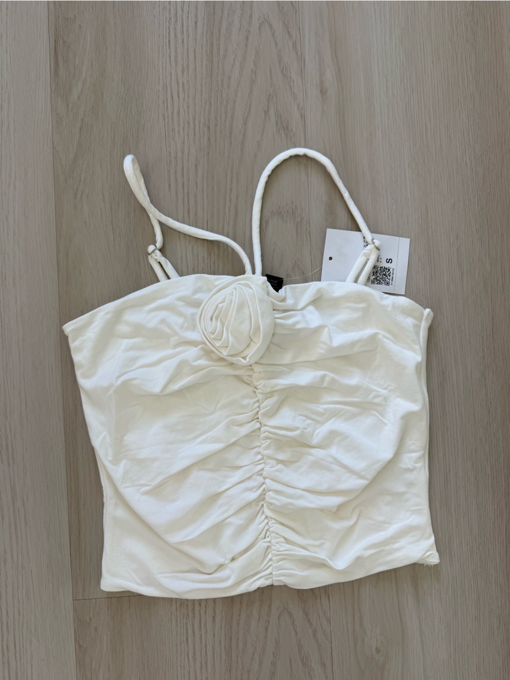 Forever 21 White Ruched Floral Accent Cami Top
